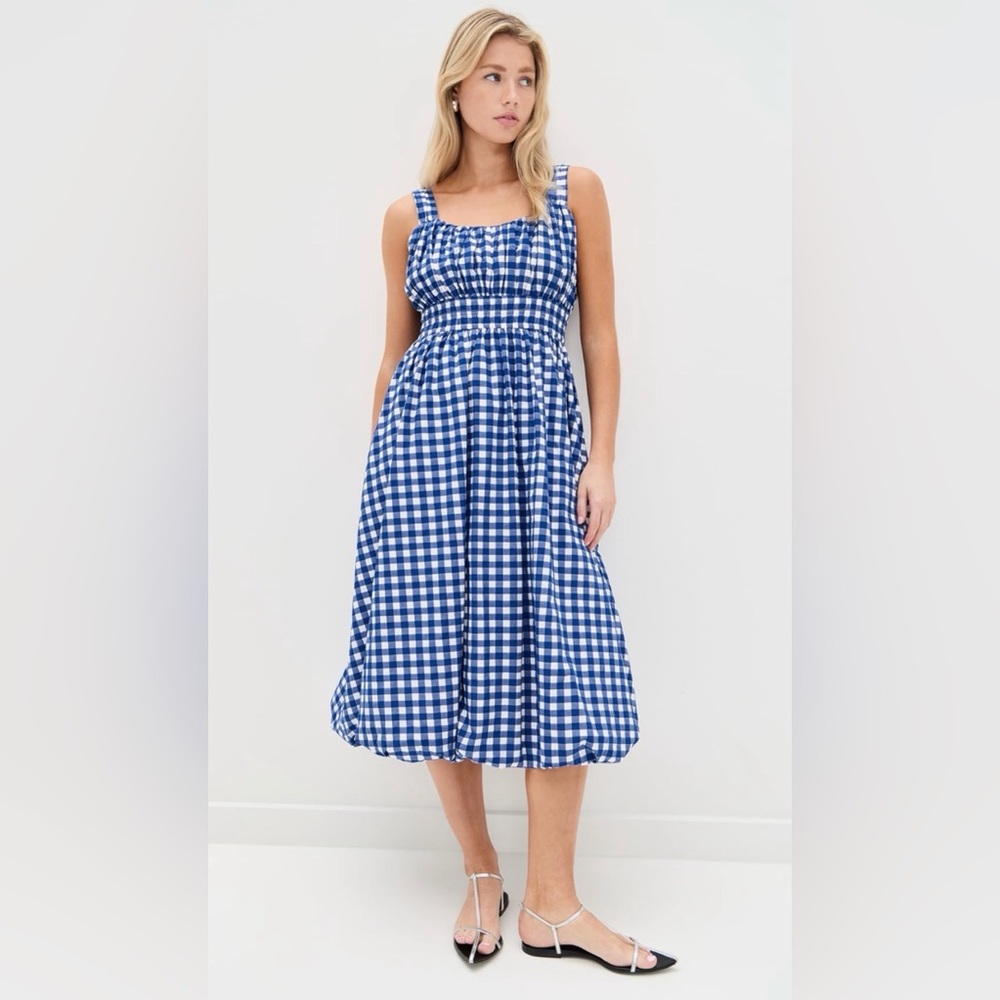 DARLING! NWT Tuckernuck Sea New York Cobalt Gingham Bubble Spring Dress Sz L